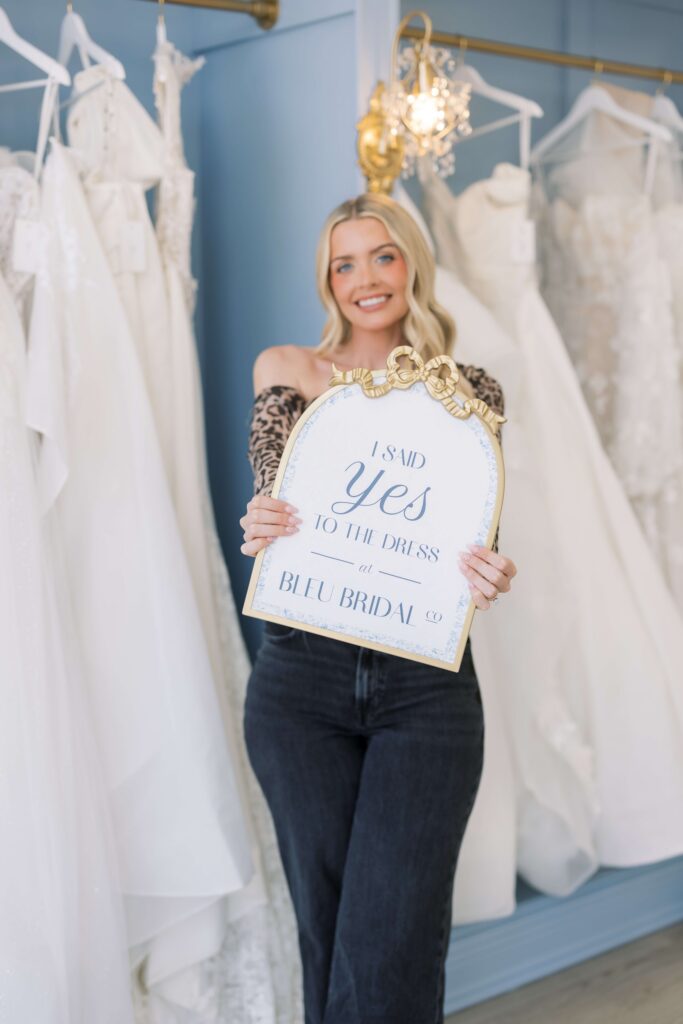 Bride saying yes to the dress and taking it home that day at Bleu Bridal Co